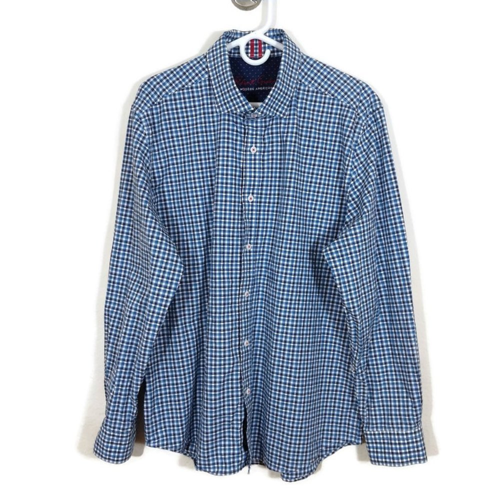 Robert Graham Men's Modern American Button Up Shirt Blue Plaid Size 2XL